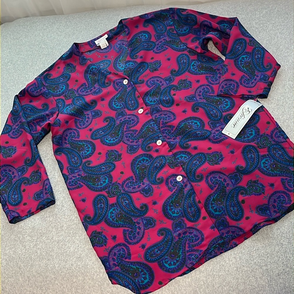 Funky Vintage Etienne Shirt Dress Medium Paisley Button Grunge Longline